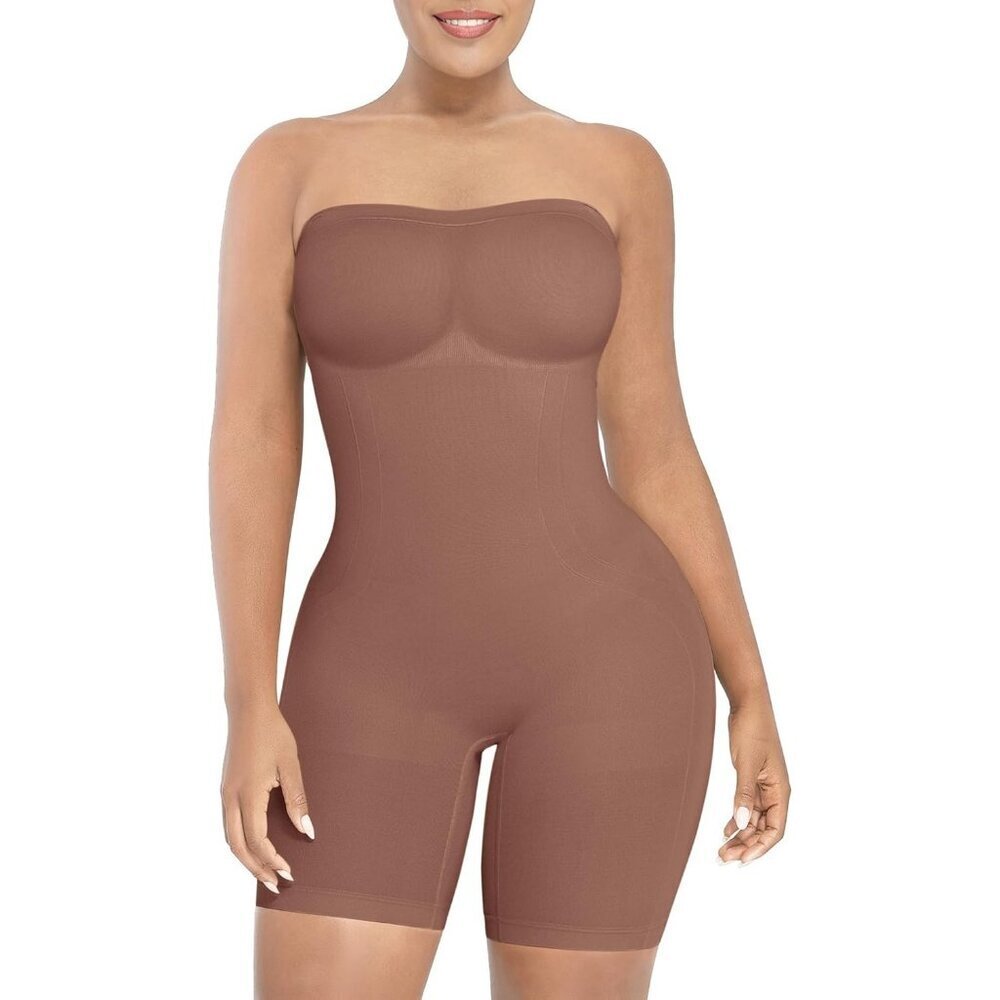 Women's A1-Coffee-Short Shapewear Control Body Shaper Bodysuits Jumpsuit Tops